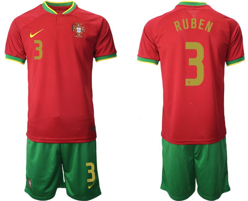Men 2022 World Cup National Team Portugal home red #3 Soccer Jersey